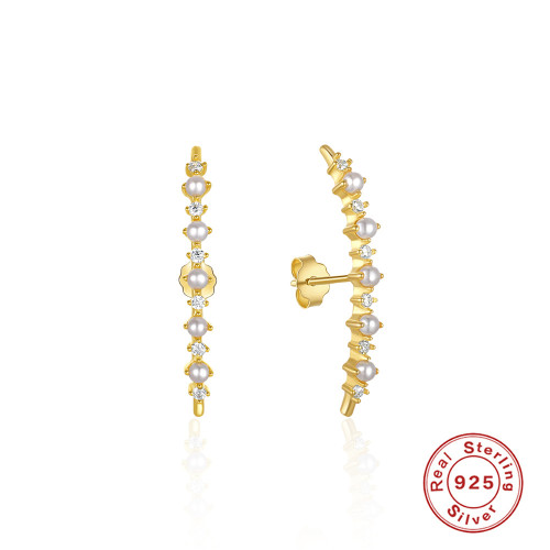 S925 Sterling Silver Single Row Diamond Stud Earrings Pearl Earrings for Women European and American Retro Simple High-end Elegant Ins Style Earrings