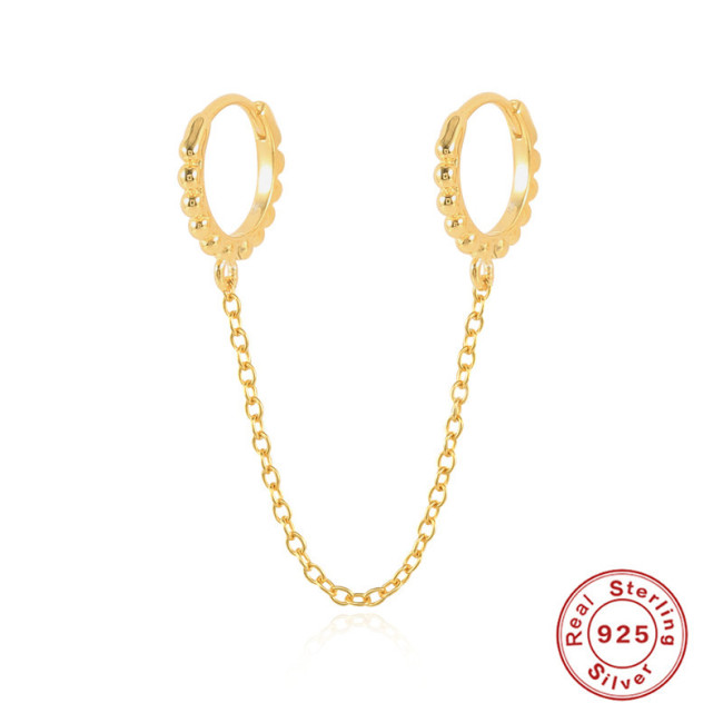 S925 Sterling Silver Single Round Tassel Chain Earrings European and American Hot Selling Fashion Simple Personality INS Earrings Jewelry