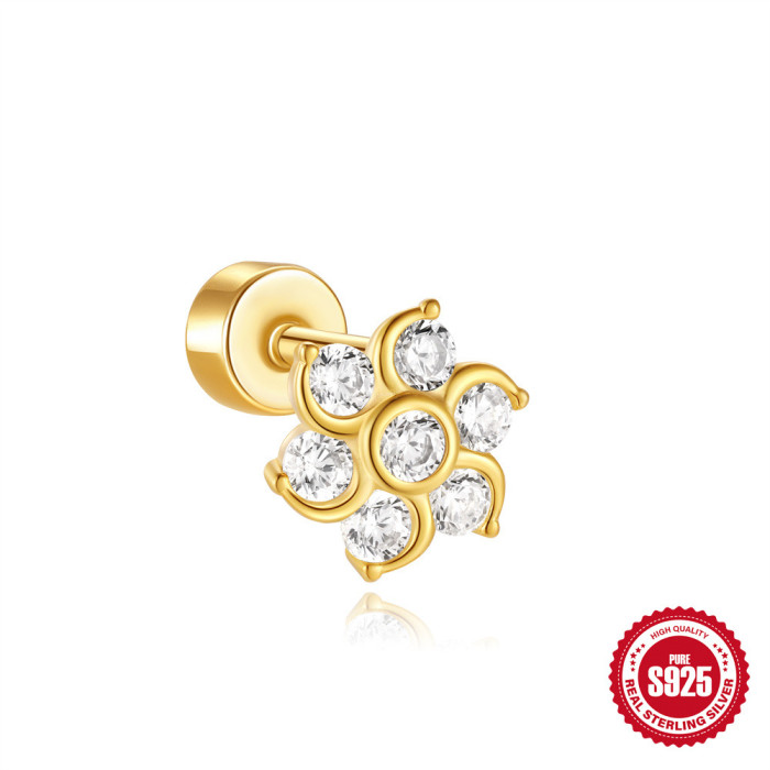 S925 Sterling Silver Christmas Bell Diamond-Studded Cartilage Flat Bottom Cylinder Spiral Piercing Stud Earrings Halloween Hot-Selling Ear Jewelry