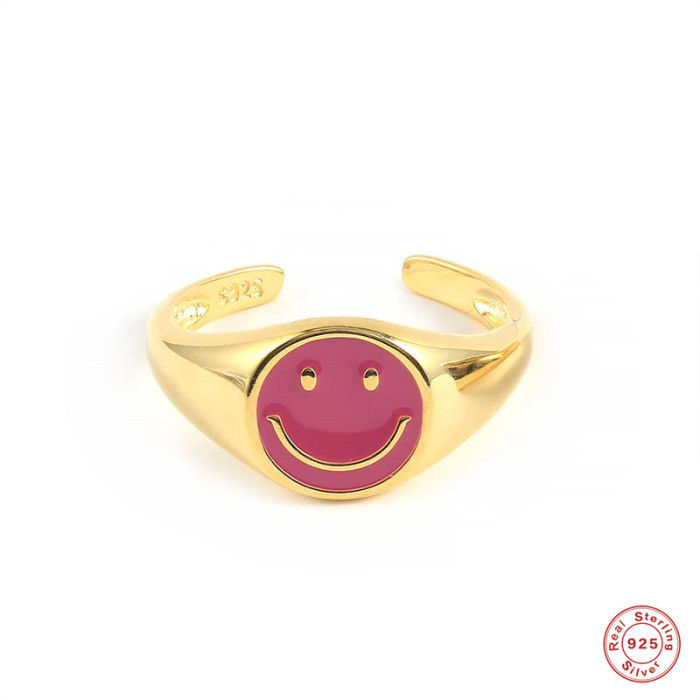 S925 Sterling Silver INS Smile Enamel Oil Drop Ring Best-Selling Fashion Creative Women's Ring