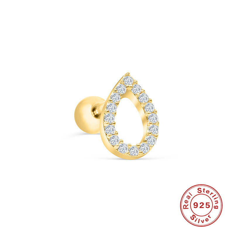 S925 Sterling Silver Hollow Water Drop Diamond-Studded Piercing Threaded Ear Bone Stud European and American Hot-Selling Temperament INS Style Piercing Jewelry