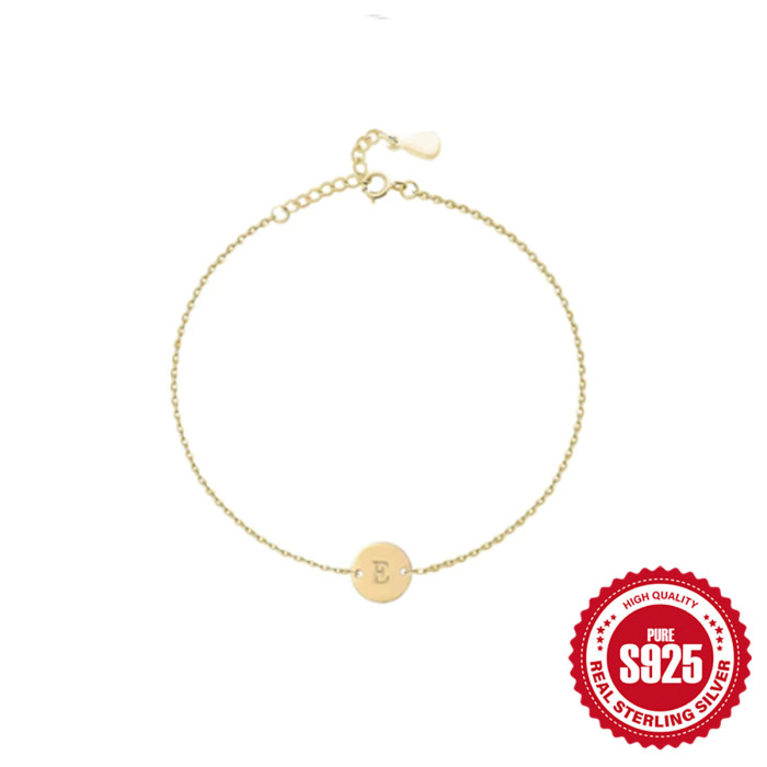 New S925 Sterling Silver Round Plate Engraved 26 Letters Daily Wear Bracelet for Women Hot-Selling Classic Jewelry
