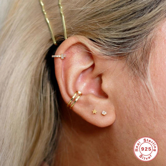 S925 Sterling Silver Threaded Round Full Diamond Mini Earrings Ear Cuff European and American Hot Selling Light Luxury Elegant Piercing Ear Bone Stud for Women