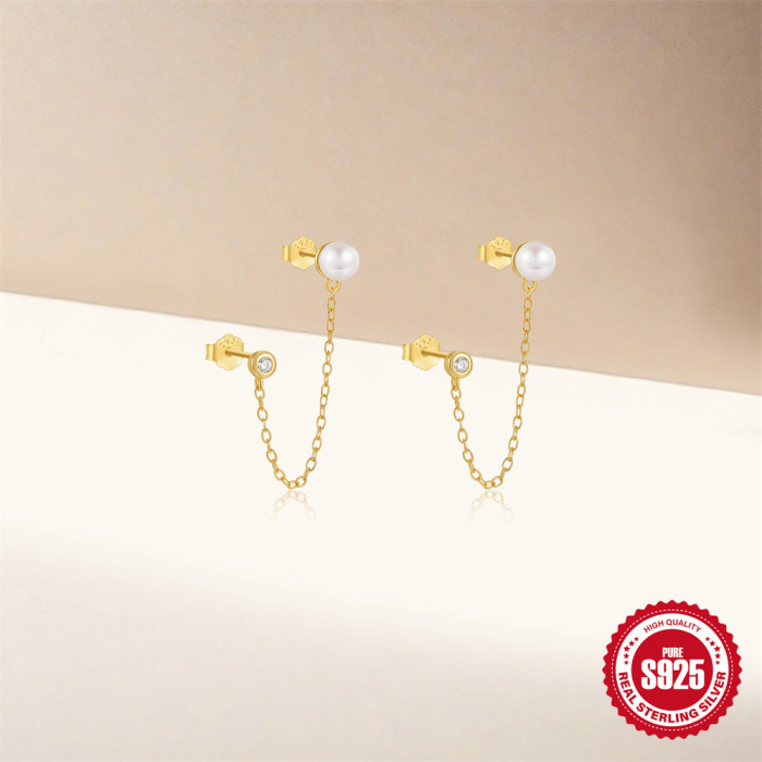 S925 Sterling Silver Light Luxury Elegant Pearl Inlaid Diamond Tassel Earrings European and American Hot Selling Niche Design Earrings for Women