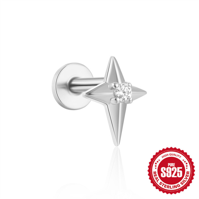 S925 Sterling Silver Flat Thread Piercing Chain Earrings European and American Hot Selling Fashion Inlaid Diamond Opal Ear Bone Stud Earrings for Women