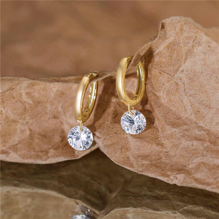 S925 Sterling Silver Single Diamond Earrings Hoop Earrings Ear Clips Korean Style Elegant Light Luxury Niche High-end Earrings