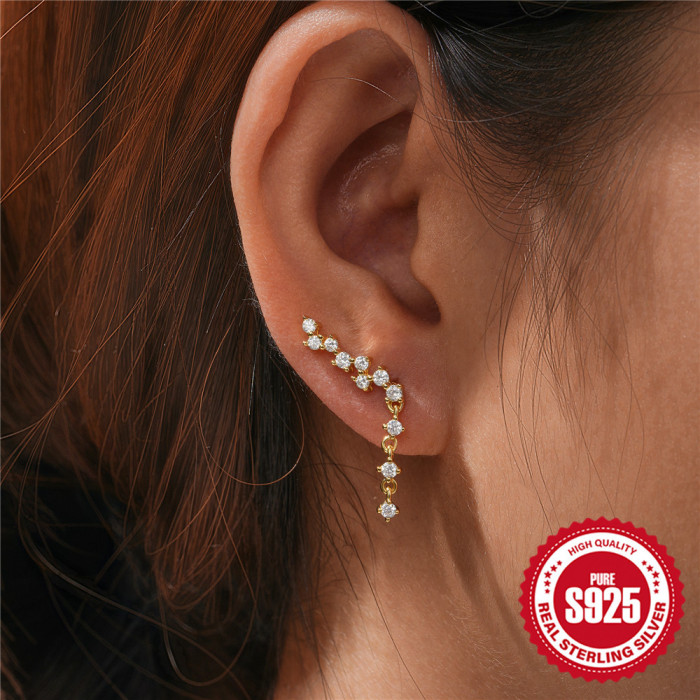 S925 Sterling Silver Simple INS Single Row Small and Large Diamond-Encrusted Women's Earrings Pendant Earrings European and American Hot-Selling Super Sparkling Ear Jewelry