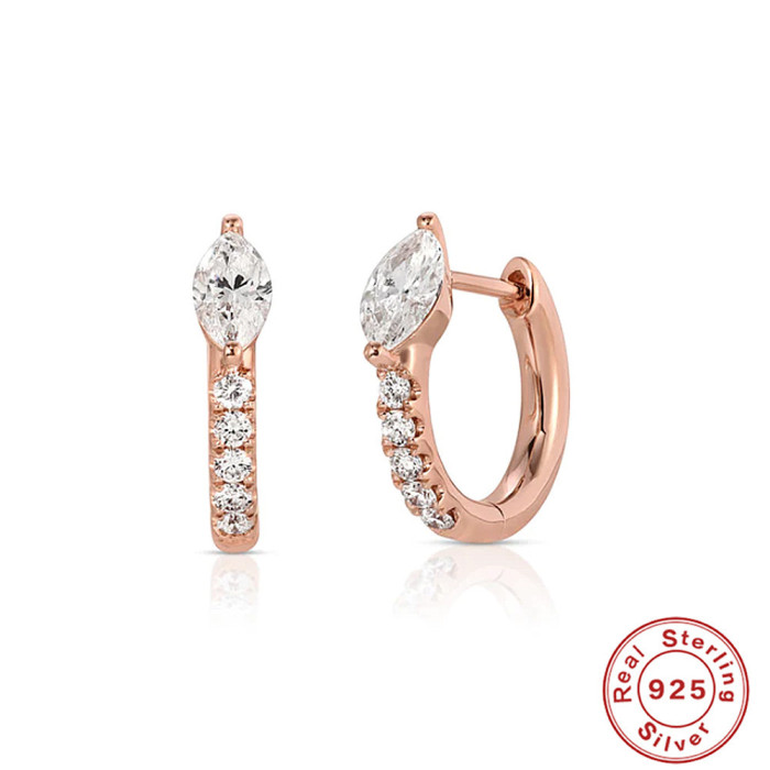 S925 Sterling Silver Marquise Diamond Classic Hoop Earrings European and American Hot-Selling Design Ins Style Simple Versatile Earrings