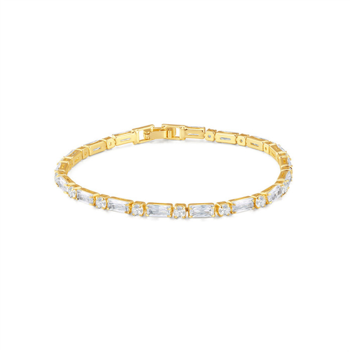 Brass Square Zircon Classic Elegant Bracelet Amazon Hot Selling Diamond-Studded Trendy Unique Niche Versatile Hand Jewelry