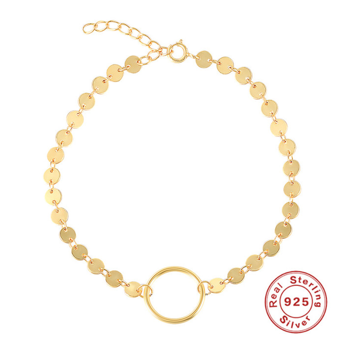 S925 Sterling Silver Round Disc Circle Synthetic Short Fashion Bracelet Style Personality I Design Sense INS Style Je...
