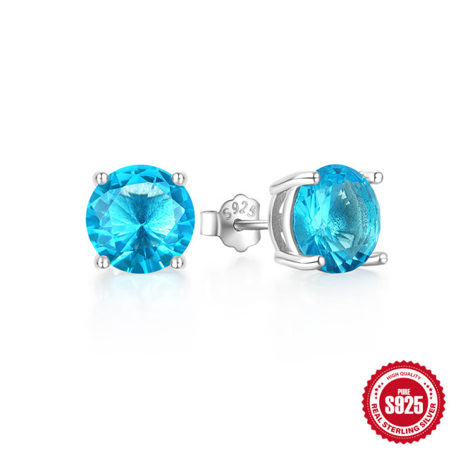 925 Sterling Silver Classic Four-Prong Stone Stud Earrings for Daily Wear, Korean and Japanese Style, INS Niche Des...