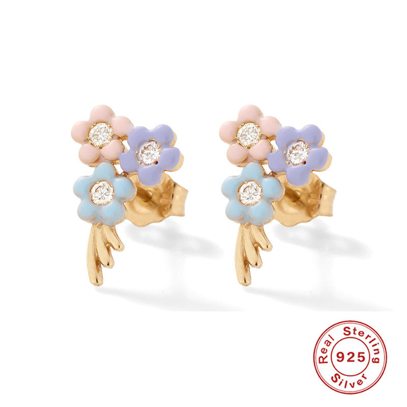 S925 Sterling Silver Cute Petal Enamel Oil Drop Colorful Earrings European and American Bestselling INS Earrings for Women