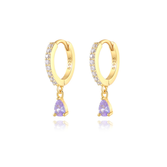ROXI Luxury High-End Diamond-Studded Colorful Water Drop Hoop Earrings European and American Hot-Selling Ins Style Brass Earrings Jewelry