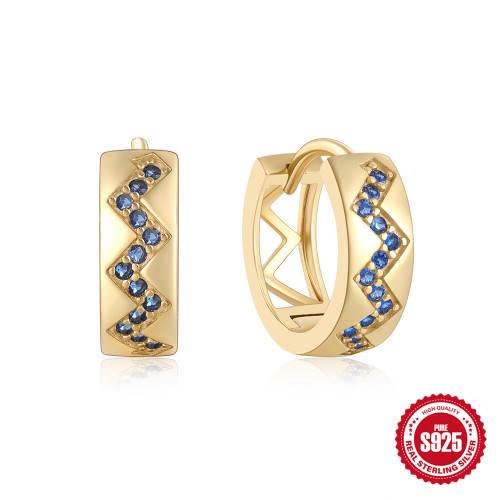 S925 Sterling Silver Personality Wave Colorful Inlaid Diamond Hoop Earrings European and American Fashion Simple Ins Creative Ear Jewelry
