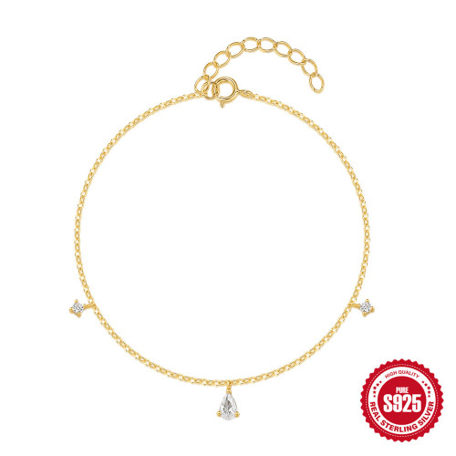 S925 Sterling Silver Water Drop Inlaid Diamond Bracelet for Women Versatile Jewelry European and American Cross-Border Hot Selling Light Luxury Elegant Niche Hand Accessories