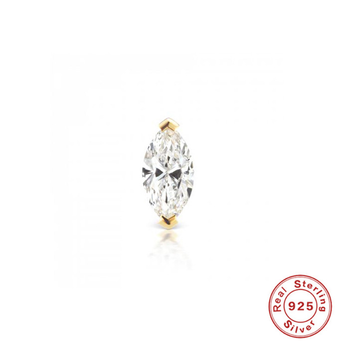 S925 Sterling Silver Single Horse Eye Diamond Threaded Piercing Ear Bone Stud European and American Trendy Personality Creative Style Earrings Ear Jewelry