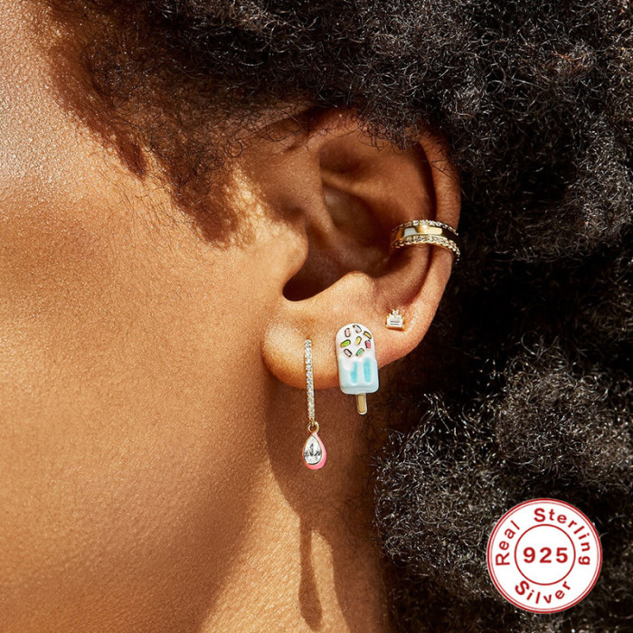 S925 Sterling Silver Creative Ice Cream Oil Drop Earrings Fashion Versatile Ins Style Enamel Ice Cream Earrings