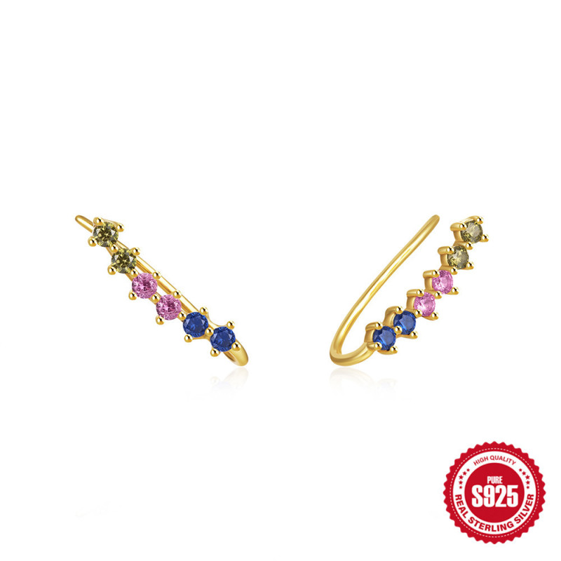 New 925 Sterling Silver Single Row Colorful Inlaid Diamond Earrings Ear Studs Ear Clips European and American Hot Selling Elegant Personality Super Shiny Ear Jewelry