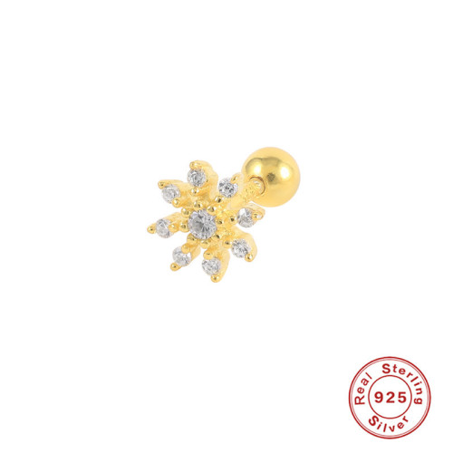 S925 Sterling Silver Snowflake Inlaid Diamond Piercing Cartilage Single Earring European and American Trendy Fashion INS Style Ear Bone Stud Earrings
