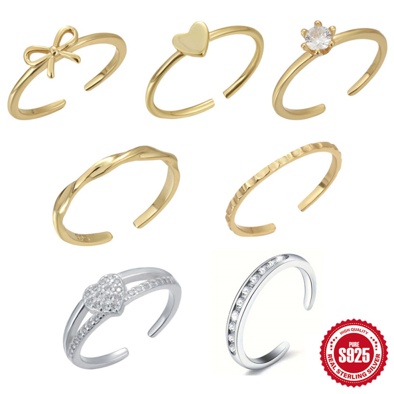 S925 Sterling Silver Inlaid Diamond Adjustable Open Toe Ring European and American Hot Sale Summer Beach Versatile Toe Ring Foot Jewelry