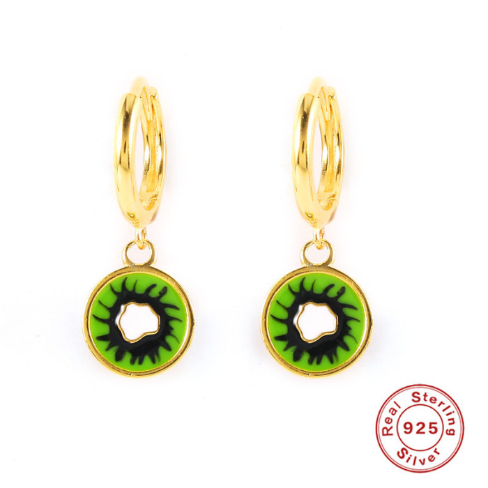 S925 Sterling Silver Fruit Pendant Oil Drop Earrings Hoop Earrings European and American Hot Selling Fashion Simple Creative Earrings Jewelry