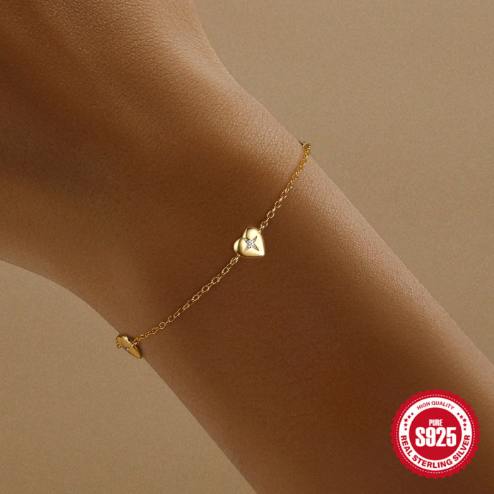 S925 Sterling Silver Heart Layered Bracelet for Women Versatile Korean Style Niche Design with Inlaid Diamonds Light Luxury Elegant Jewelry