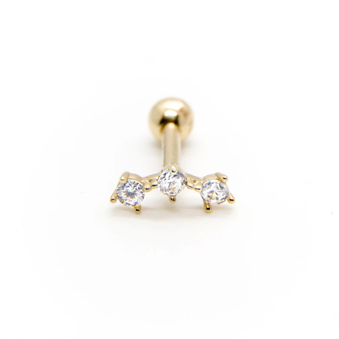 S925 Sterling Silver Threaded Three-Diamond Mini Cartilage Earrings Export Piercing Jewelry European and American Hot Selling INS Ear Bone Studs