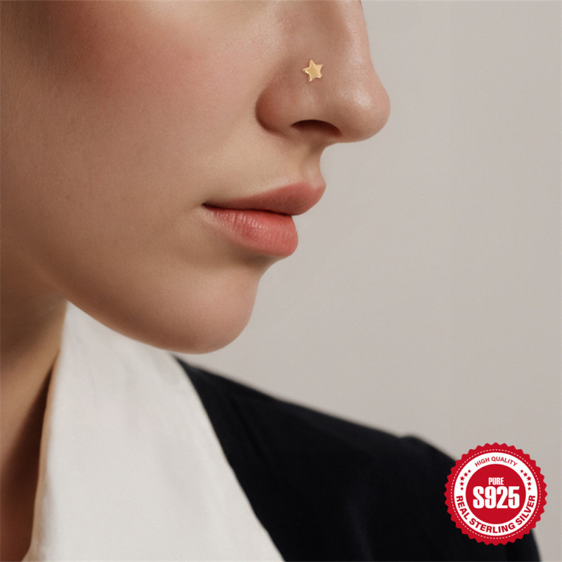 S925 Sterling Silver Nose Stud L Rod Inlaid Zircon Flower Nose Stud Amazon Hot Sale Personalized Nose Jewelry Body Piercing Accessories