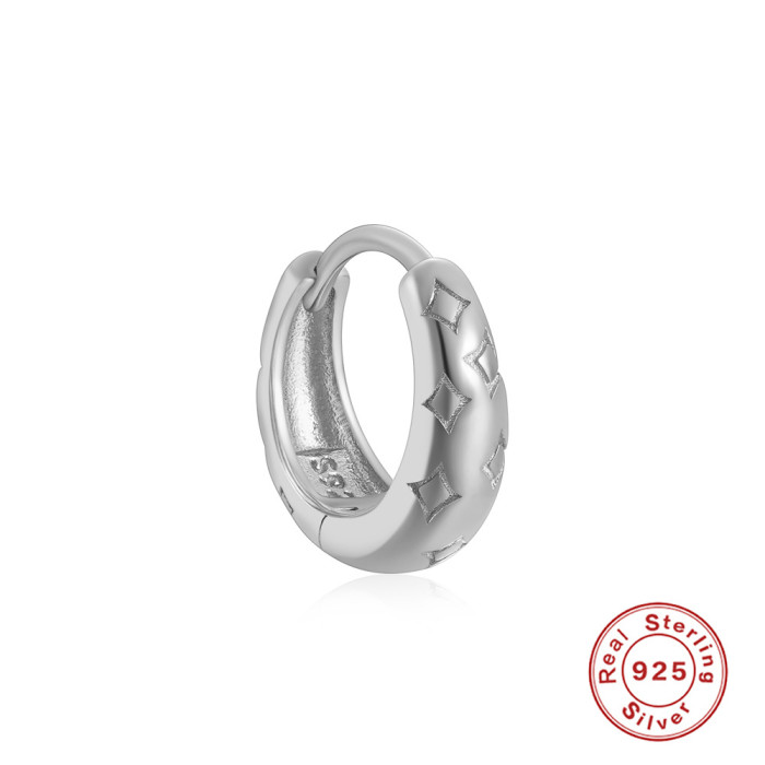 S925 Sterling Silver Mini Wide Irregular Text Creative Style Hoop Earrings Trendy INS Personality Earrings