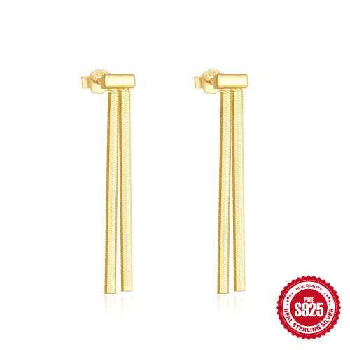 New 925 Sterling Silver Tassel Versatile Double Layer Snake Skin Chain Earrings Stud Earrings AliExpress Hot Sale INS Minimalist Earrings for Women
