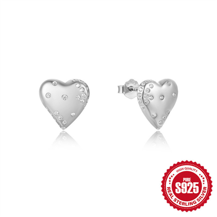 New 925 Sterling Silver Heart-Shaped Colorful Diamond Oil Drop Earrings European and American Hot-Selling Elegant Inlaid Diamond Mother's Day Earrings for Women