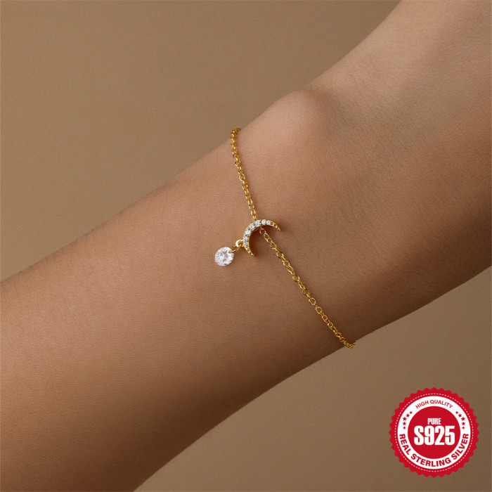 New S925 Sterling Silver Moon Inlaid Diamond Creative Elegant Bracelet Korean Version Niche Design INS Personality Jewelry