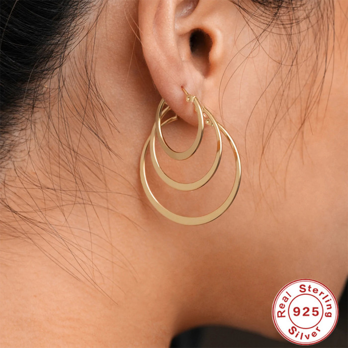 S925 Sterling Silver C-shaped Large Arc Hoop Earrings European and American Hot-selling INS Minimalist Niche Light Luxury Exaggerated Trendy Earrings
