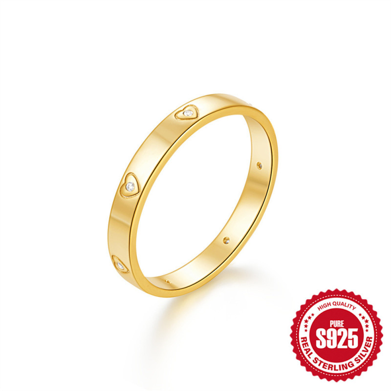 Classic S925 Sterling Silver Heart Smooth Daily Wear Wedding Engagement Ring Korean Style Internet Celebrity TikTok Same Style Ring
