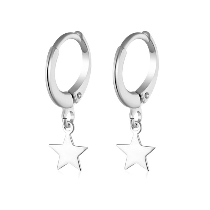 S925 Sterling Silver Earrings for Women Korean Style Elegant Temperament Five-Pointed Star Glossy Star Pendant Ear Clips Ear Jewelry Hot Sale