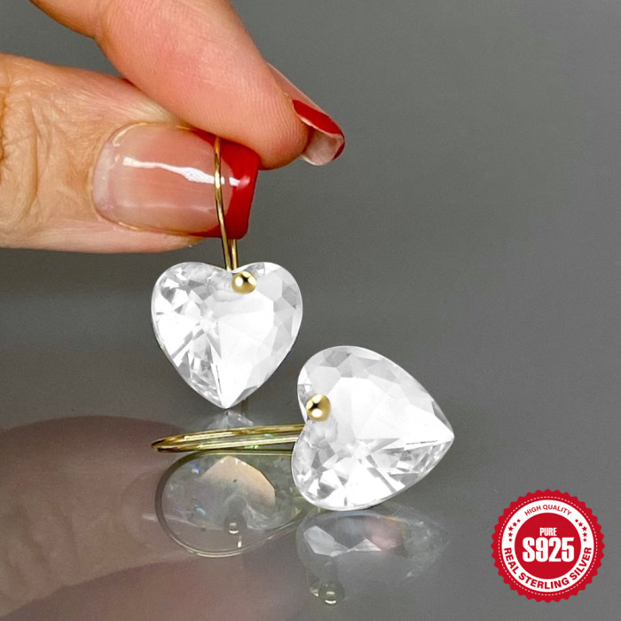 S925 Sterling Silver Diamond-Studded Minimalist Heart Elegant Versatile Ear Hook Earrings Korean and Japanese Light Luxury Niche High-End Earrings for Women