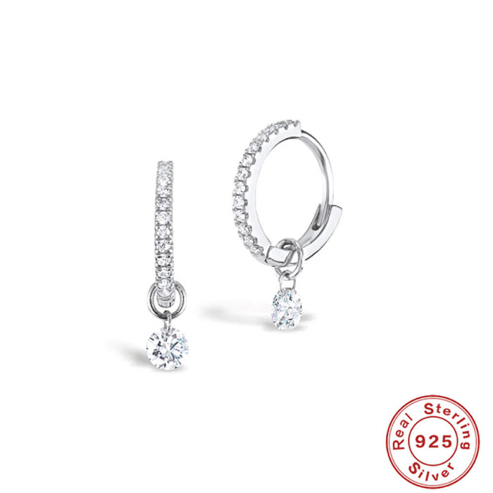 S925 Sterling Silver Zircon Pendant Hoop Earrings European and American Cross-Border Hot Selling Elegant Light Luxury Versatile Fashion Ear Clips Ear Jewelry
