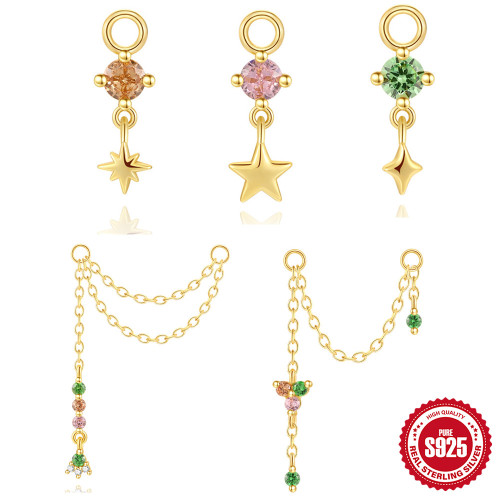 S925 Sterling Silver Inlaid Diamond Geometric Tassel Earrings Accessories Earrings Charm Beads Pendant Ear Jewelry