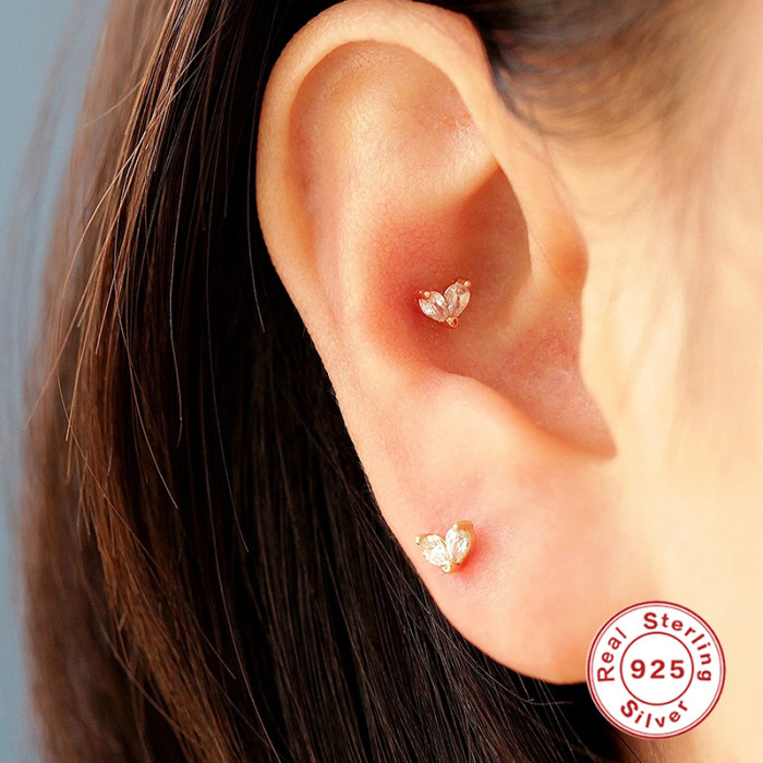 S925 Sterling Silver Piercing INS Style Mini Water Drop Diamond-Studded Spiral Piercing Stud Earrings European and American Personality Ear Bone Stud
