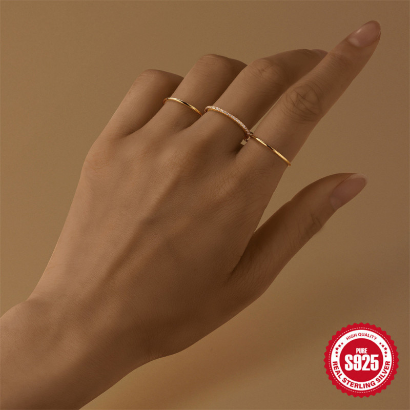S925 Sterling Silver Classic Three-Layer Stacking Ring Regular Ring Korean Version Niche Design Sense Elegant Versatile Index Finger Ring