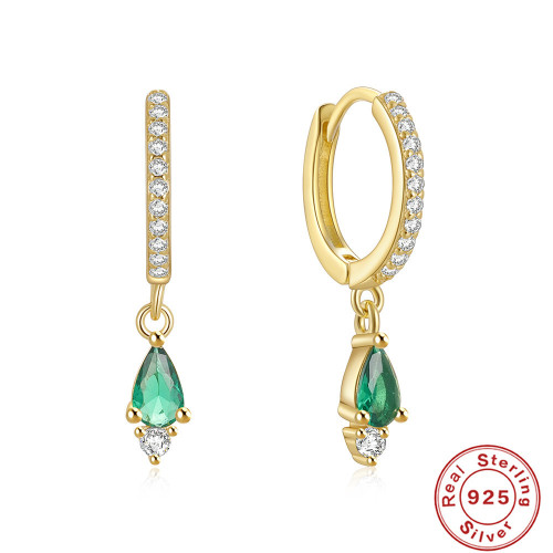 S925 Sterling Silver INS Style Colorful Water Drop Inlaid Diamond Hoop Earrings European and American Hot-Selling French Style Elegant Earrings
