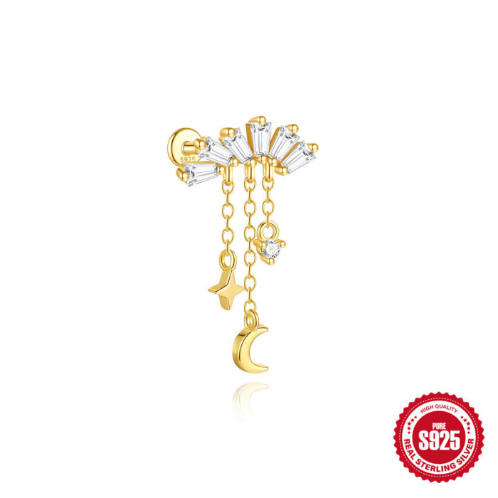 S925 Sterling Silver Inlaid Diamond Tassel Flat Head Soft Bone Spiral Piercing Ear Bone Stud European and American Hot-Selling High-End Opal Ear Jewelry