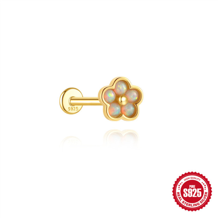 S925 Sterling Silver Geometric Colorful Diamond Fun Dinosaur Flat Head Threaded Piercing Ear Bone Stud European and American Cross-Border Hot-Selling Ear Jewelry