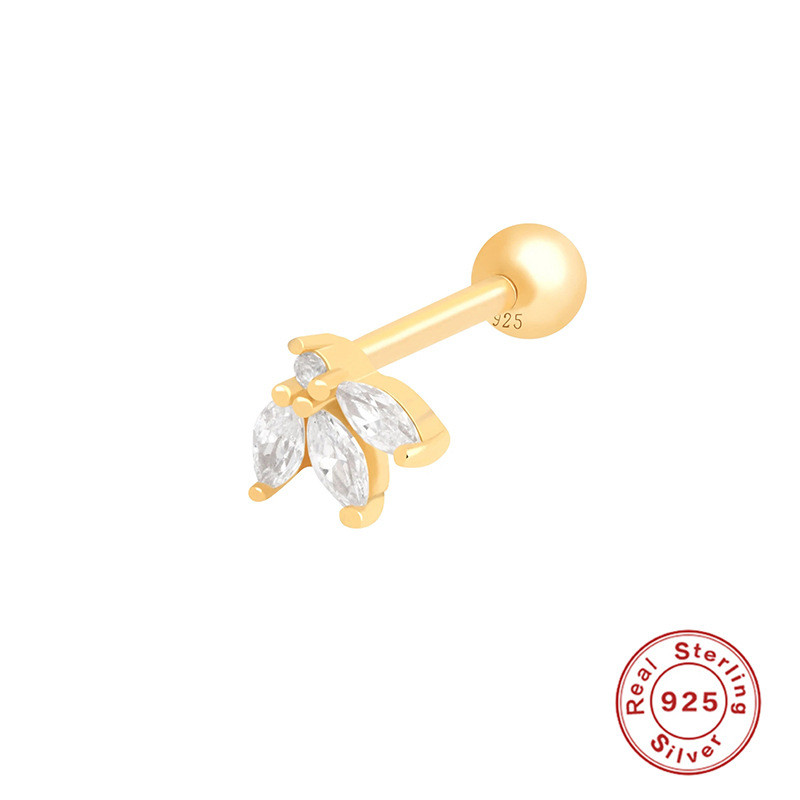 S925 Sterling Silver Marquise Diamond Petal Piercing Threaded Earrings for Women European and American Cross-Border Hot Selling Personality INS Ear Bone Studs