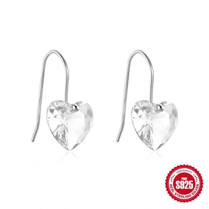 S925 Sterling Silver Diamond-Studded Minimalist Heart Elegant Versatile Ear Hook Earrings Korean and Japanese Light Luxury Niche High-End Earrings for Women