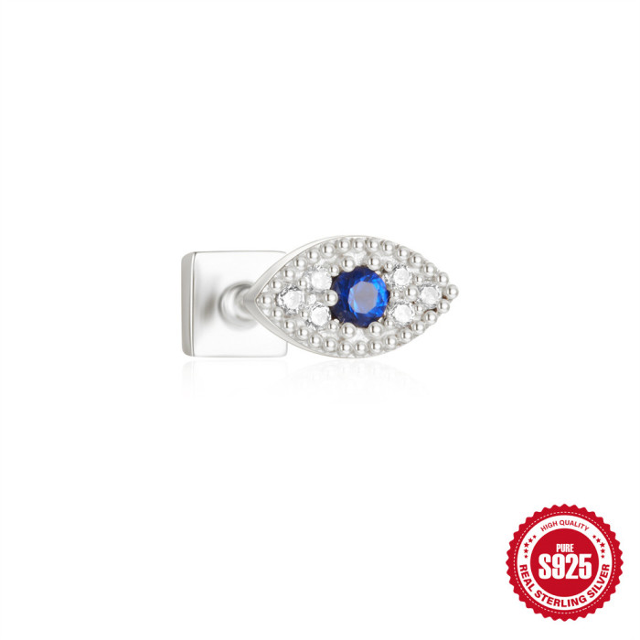 S925 Sterling Silver Horse Eye Inlaid Diamond Crown Double-Sided Wearable Soft Bone Thread Piercing Ear Bone Stud European and American New Style Earrings for Women