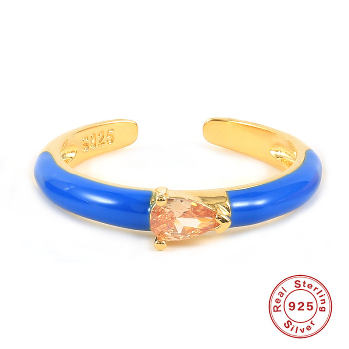 S925 Sterling Silver Stone-Inlaid Water Drop Oil Open Ring Luxury Hot-Selling Fashion Versatile INS Ring