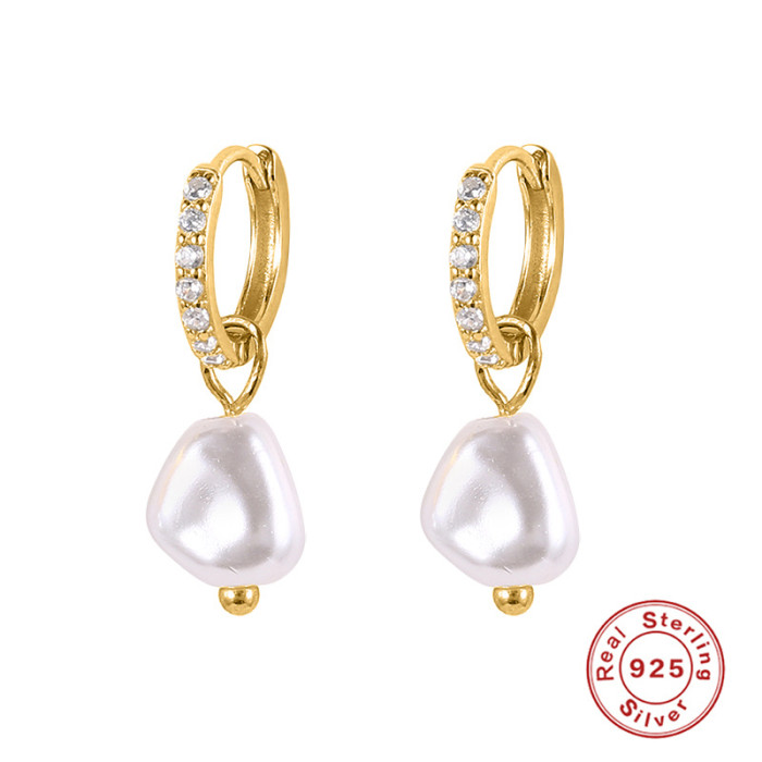S925 Sterling Silver Baroque Pearl Inlaid Diamond Earrings European and American Retro Style INS Trendy Simple Earrings