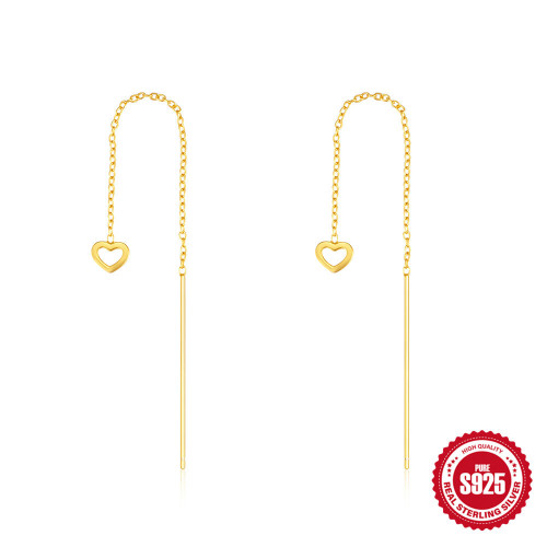 S925 Sterling Silver Mini Tassel Chain Heart Versatile Ear Thread Earrings Korean and Japanese Style Elegant Niche Design Earrings for Women