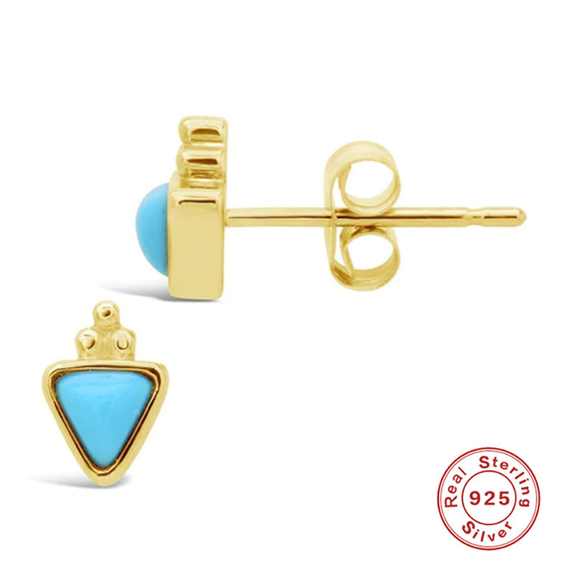 S925 Sterling Silver Edged Diamond Turquoise Drop Earrings Triangle Earrings European and American Hot Selling French Retro Earrings for Women